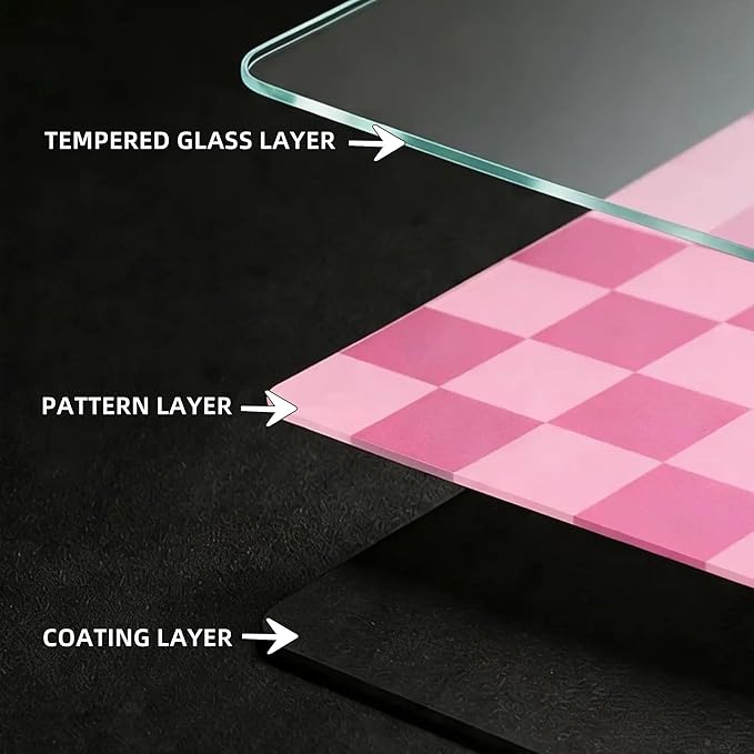 Pink Checkerboard Tempered Glass Gaming Mouse Pad Large Hard Mouse Mat 410mm×310mm Ultra-Smooth Glass Surface for Speed &amp Precision Control