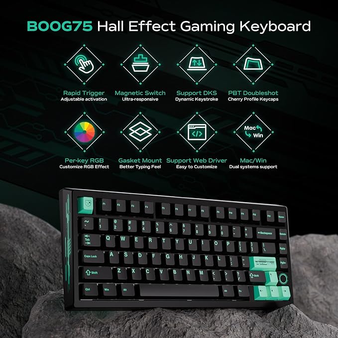 BOOG75 75% Gaming Keyboard with GATERON KS-37B Magnetic Switches Rapid Trigger Toggle Hall Effect Keyboard Hot Swappable Gasket Mount Wired Custom Aluminum HE Key Board for Laptop PC (Black)