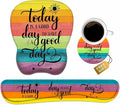 Mouse Pad Wrist Support and Keyboard Wrist Rest Set with Coasters Today is a Good Day to Have a Good Day Inspirational Quote with Non-Slip PU Base Ergonomic Mousepad for Computer Laptop Home Office