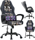 Gaming Chair With Massager Ergonomic Office Video Gaming Computer Leather Desk Racing Comfy Massage Silla Gamer for Adults and Kids Camo