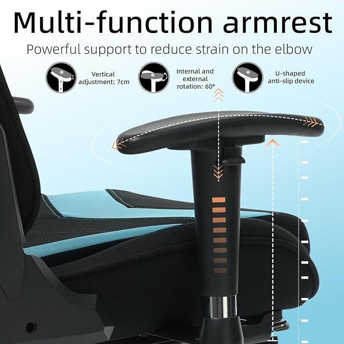 Fabric Gaming Chair Skin-Friendly and Breathable Manufactured by A Reputable Manufacturer Safe and Stable Specially Designed for Gaming.with Footrest Mg(1005-LightBlue)