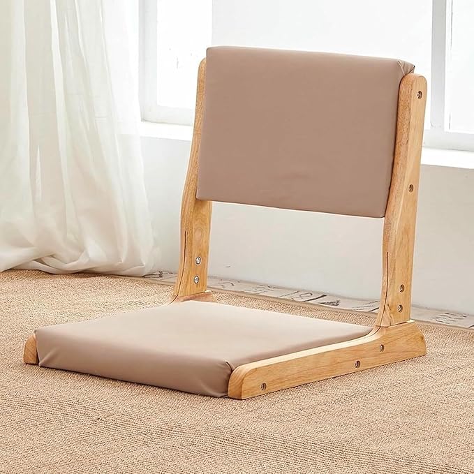 ELEFOCUS Foldable Floor Chair with Backrest Tatami Meditation Yoga Chair Rubber Timber Legless Adjustable Seat for Living Room