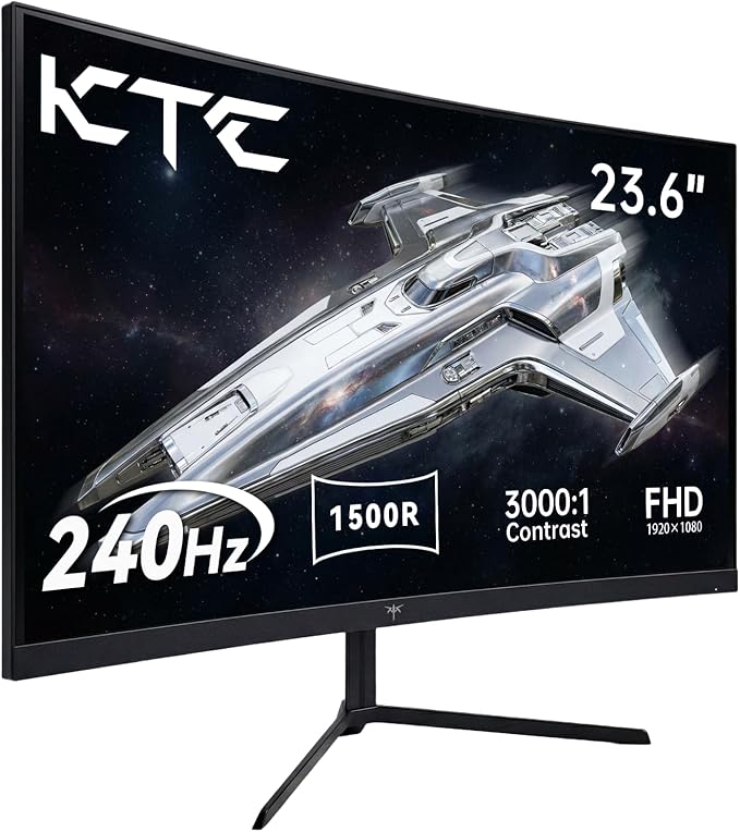 KTC 24 Inch Curved 240Hz Gaming Monitor FHD 1500R Curved Computer Monitor 1080P 3000:1 Contrast Adaptive Sync HDR MPRT 1ms HDMI DisplayPort Low Blue Light Tilt VESA Mount H24S17P