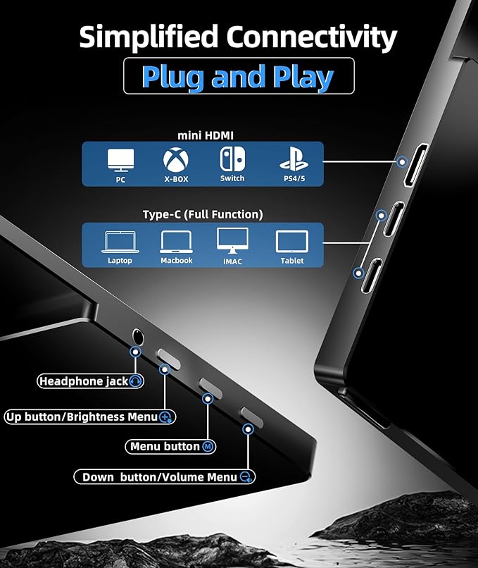 Ingnok Portable Monitor 18.5 Inch FHD 1080P 100% sRGB Laptop Screen Extender USB C HDMI Portable Gaming Monitor w/Smart Cover &amp Speakers External Monitor for Laptop Mac PC