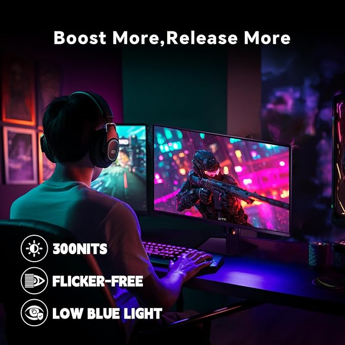 KTC 27 Inch Gaming Monitor 180Hz Full HD 1920x1080 Fast IPS Computer Monitor DP 1.4 &amp HDMI 2.0 Ports 1Ms FreeSync Frameless PC Gamer Monitor HDR VESA Mount H27F22