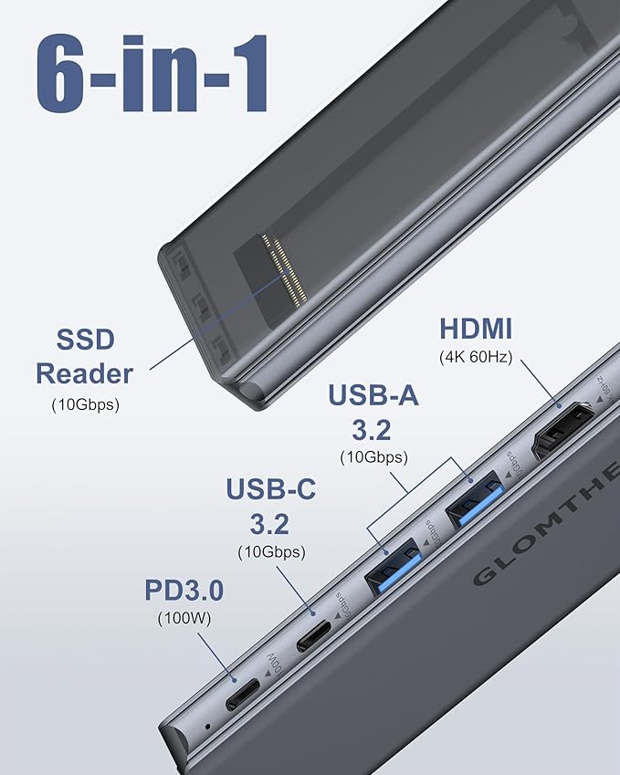 USB C Hub for MacBook Air/Pro Mac mini Laptop Multiport Adapter Dongle Dock Docking Station with M.2 NVMe SSD Enclosure 4K60Hz HDMI USB 3.2 Gen 2 100W Pass-Through Charging