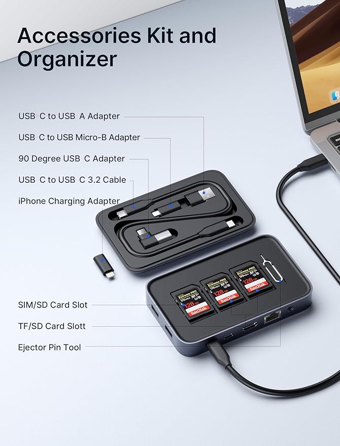 JSAUX Laptop USB C Docking Station 10 in 1 USB C Magnetic Hub with 4K@60hz HDMI 100W PD USB A&ampC 3.0 1000Mbps Ethernet SD/TF for HP/MacBook/Dell/Lenovo etc