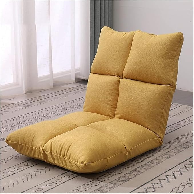 ELEFOCUS Folding Sofa Chair Folding Floor Chair 5 Gears Adjustable Leisure Meditation Chair with Backrest for Living Room(Yellow)
