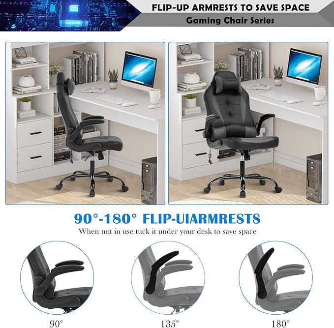 Massage Gaming Chair for Adults PC Silla Gamer Cheap Game Ergonomic Desk with Headrest Lumbar Support High Back Video Chairs Kids Ages 8-12 Grey 1