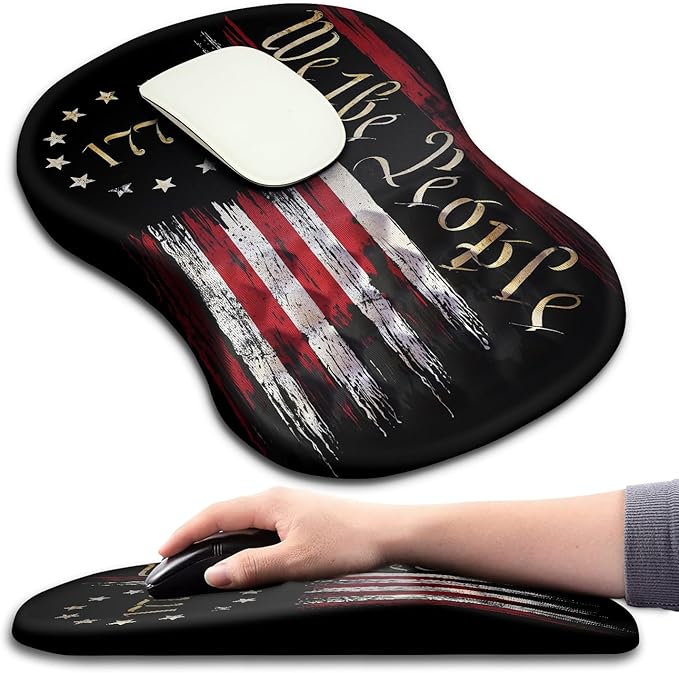 Hokafenle Ergonomic Mouse Pad Wrist Support with Massage Design Wrist Rest Pain Relief Mousepad with Memory Foam&ampNon-Slip PU Base Mouse Pads for Wireless Mouse &amp Desk (12x8 inchFlag)
