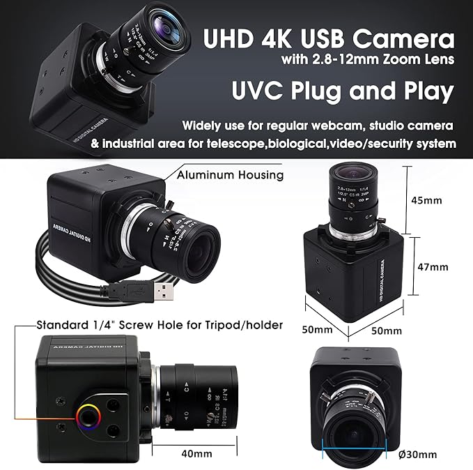 SVPRO 4K Ultra HD Webcam - 5X Optical Zoom 3840x2160@30fps UHD USB Camera with Sony IMX317 Sensor for Mac/Window/Linux