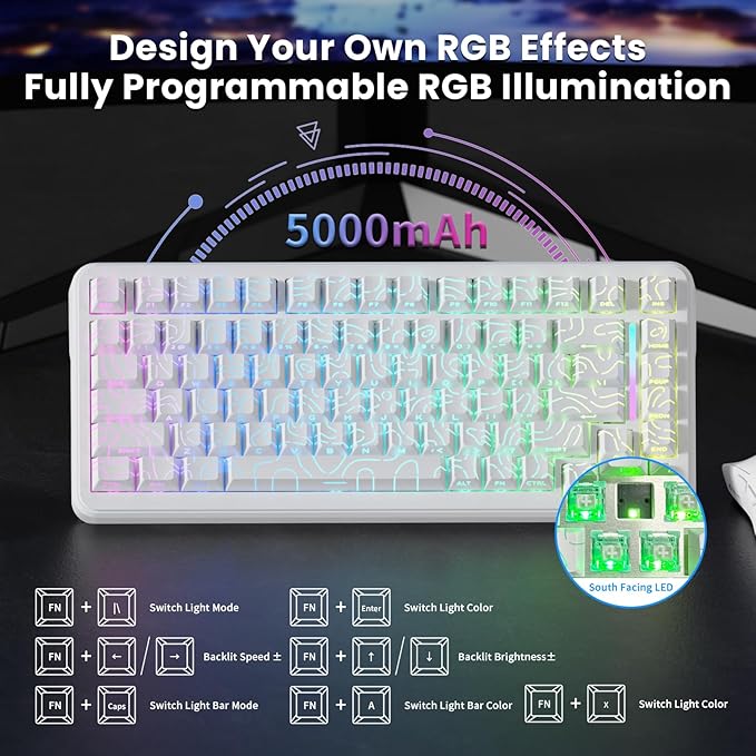 ATTACK SHARK X82 PRO HE Magnetic Gaming Keyboard8KHz Polling RateAdjustable Actuation Rapid TriggerTri-Mode Wireless PC Keyboard with 5000mAh BatteryCloud/Software Driver for Win/MacWhite Line