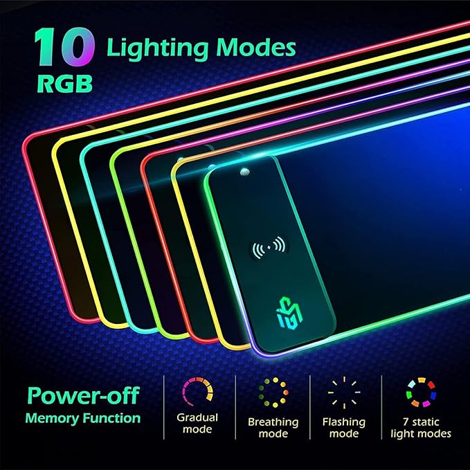 GIM Wireless Charging RGB Gaming Mouse Pad 15W LED Mouse Mat 800x300x4MM 10 Light Modes Extra Large Mousepad Non-Slip Rubber Base Computer Keyboard Mat for Gaming MacBook PC Laptop Desk