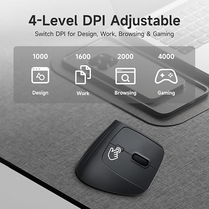 SANWA Wireless Ergonomic Mouse for Large Hands Silent Click Vertical Mice with Removable Wrist Rest 1000-4000 DPI 3-Device (2.4G + 2 Bluetooth 5.4) Compatible with Mac Windows Laptop PC Black