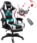 Computer Gaming Chair with Bluetooth Speakers RGB LED Lights Ergonomic Gamers Desk Chair Music Video Office Chair for Aldultsgaming chair with footrestMassage Gaming ChairHigh Back Gam
