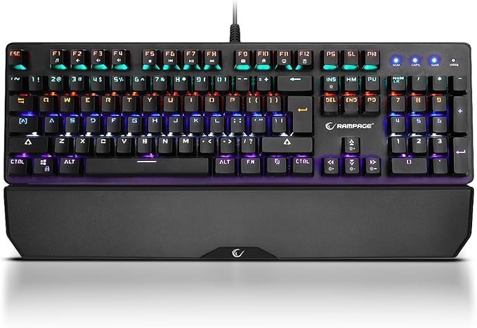 KB-R86 Umbra Mechanical Gaming Keyboard – High-Performance Switches 26-Key Anti-Ghosting 12 Multia Keys Wrist Rest Durable ABS – Compatible with PC Laptop Mac (Blue Switch)