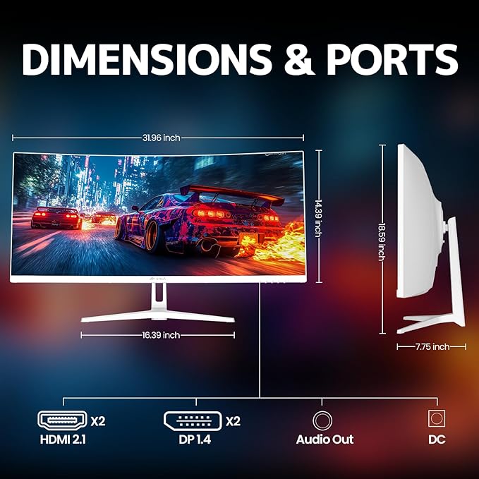 CRUA 34 Curved Gaming Monitor WQHD 3440x1440 120Hz Computer Monitors 1500R VA Screen 120% sRGB AMD FreeSync Blue Light Filter HDMI 2.0 &amp DP 1.4 Wall Mountable Installs- White