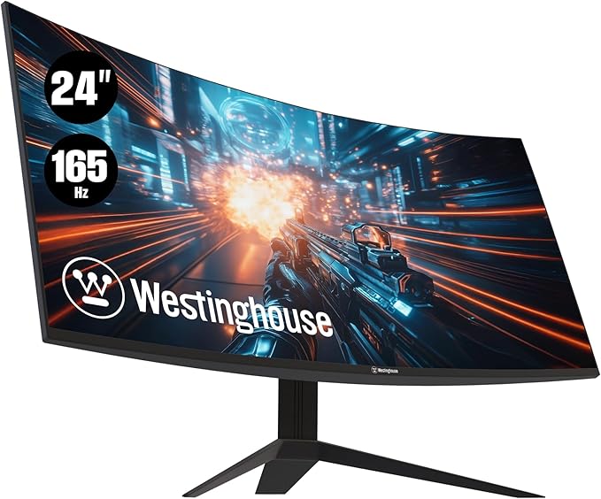 Westinghouse 24 Inch Curved Full HD Gaming Monitor 165Hz AMD FreeSync Support Low Motion Blur 1500R Curve 1920 x 1080 for PC Games with Built in Speakers DisplayPort HDMI