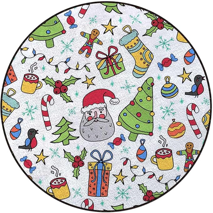 Red White Chair Mat for Hardwood Floor Anti-Slip Office Chair Mat for Carpet Desk Chair Mat for Office Gaming Room Home Decor Wreath Cane Snowman Patterns Diameter 43.3 in