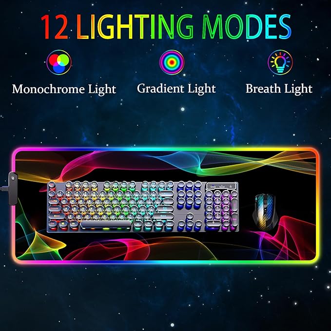 RGB Gaming Mouse Pad Large Mousepad with Led Light Gaming Accessories Keyboard Pad for Desk Non-Slip Rubber Base Big Mouse Mat for Gamer 31.5 X 11.8 Inch Colorful