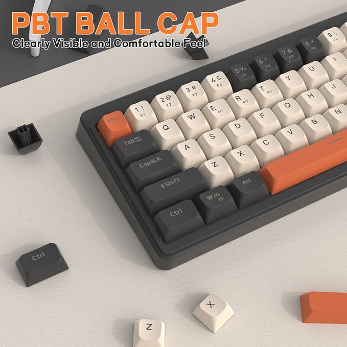 M68 65% Wireless Gaming KeyboardBluetooth/2.4GHz/ Wired Tri-Mode Silent Membrane KeyboardPBT Keycaps2000mAH Rechargeable67 Keys Rainbow LED Backlit PC Gaming Keyboard for Win/Mac-Shimmer