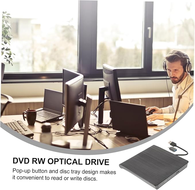 External USB Cd DVD Burner Recorder Drive Slot-in Optical Drive for Laptops Black Easy to Use No Additional Drivers Required Compact Design for Home Travel