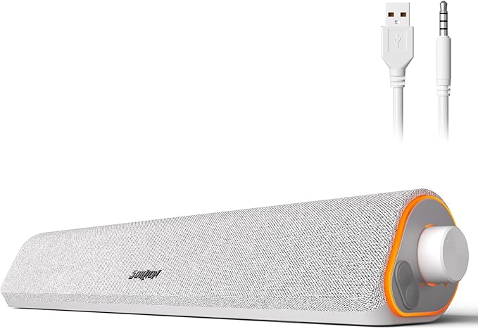 SOULION R50 Bluetooth Computer Speakers 3.5mm PC Sound Bar for Desktop Monitor Wired USB Powered &amp Colorful LED Lights with Switch Button Surround Sound Soundbar PC Spearkers for Computer Whit