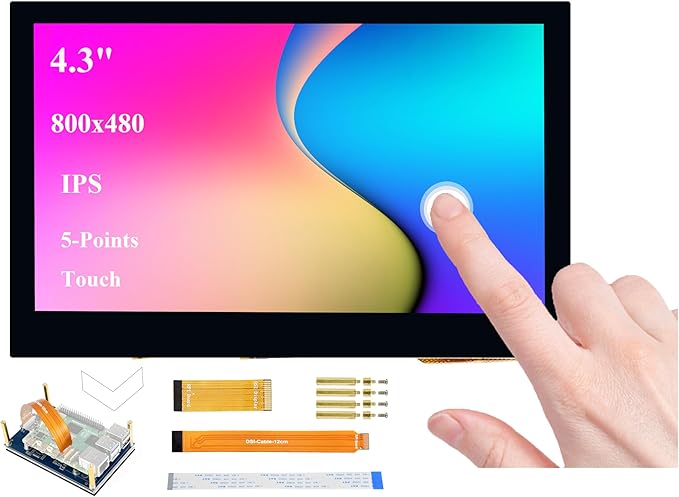 4.3inch DSI LCD Compatible with Raspberry Pi 5/4B/3B+/3B//3A+/2B/B+/A+/CM5/4/3+/3 800x480 Resolution 5-Points Capacitive Touch Screen IPS Display Monitor MIPI DSI Interface