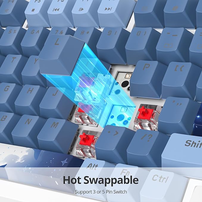 Sea Mist 75% Wired Gaming Keyboard - Hot Swappable Gasket Mount Red Switch RGB Backlit 82-Key TKL Mechanical Keyboard for PC/Laptop Gamers