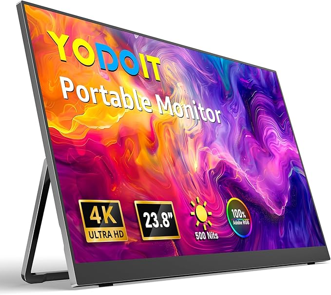 Yodoit Portable Monitor for Laptop 23.8 4K UHD Travel Gaming Monitor Screen IPS Display with USB Type C Port and Built-in Speakers with Cover Monitor Compatible with PC Xbox Black