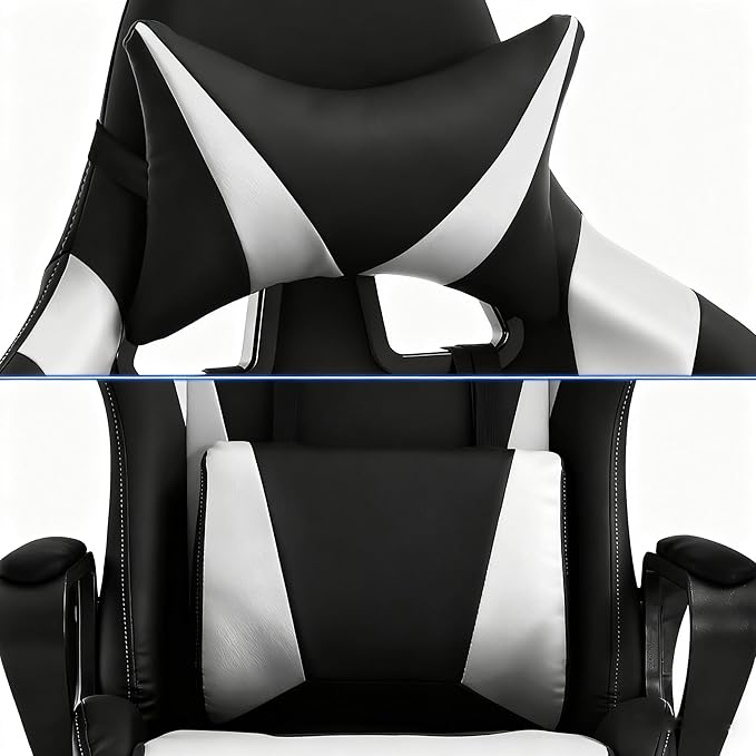 Ergonomic High Back Gaming Chair &amp Office Chair PU Leather &amp Adjustable &amp Easy Assembly &amp BIFMA Certified for Home/Office (Gray) (White)