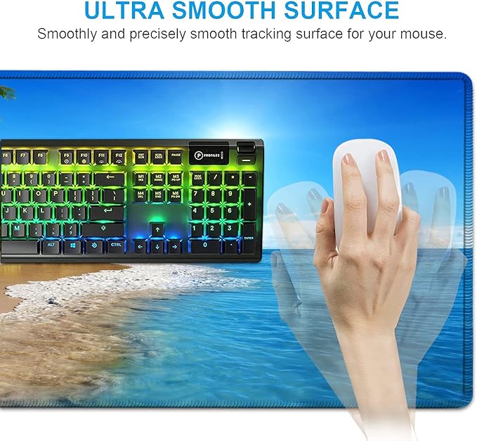 Office Desk Pad Large Mouse Pad(31.5 x 11.8) Laptop Desk Table Protector Extended Writing Mat Ergonomic Memory Foam Keyboard Wrist Rest SupportTropical Palm Sea Beach View Gaming Mouse Pad Set