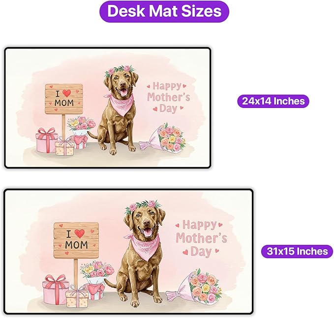 Happy Mother's Day Chesapeake Bay Retriever Love Dog Mom Heart Flower Desk Mat Full Keyboard Mouse Pad Chessie Dog Lover Large Mousepad 12004