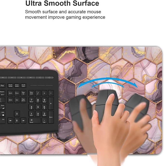 Pink Geometric Marble Large Mouse Pad Gaming Mousepad with Wrist Support Rubber Computer Keyboard Mat for Desk Laptop Non-Slip Full Deskmat Protector Waterproof Writing Pad Office Home 16x35.5 in