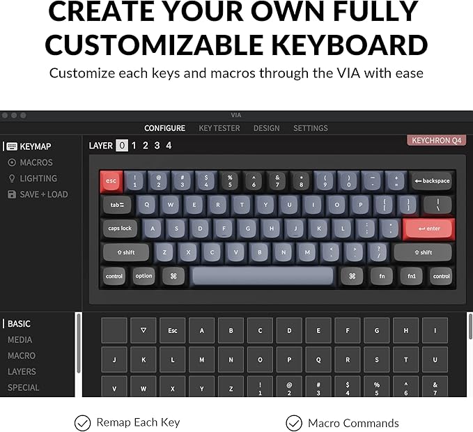 Keychron Q4 Wired Custom Mechanical Keyboard 60% Layout QMK/VIA Programmable Macro with Hot-swappable Gateron G Pro Red Switch Double Gasket Compatible with Mac Windows Linux (Black)