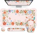 Pink Desk Cover Mat Ergonomic Mouse Pad with Wrist Support Girly Aesthetic Office Stuff Scalloped Floral Desk Protector for Office Must-Haves Work