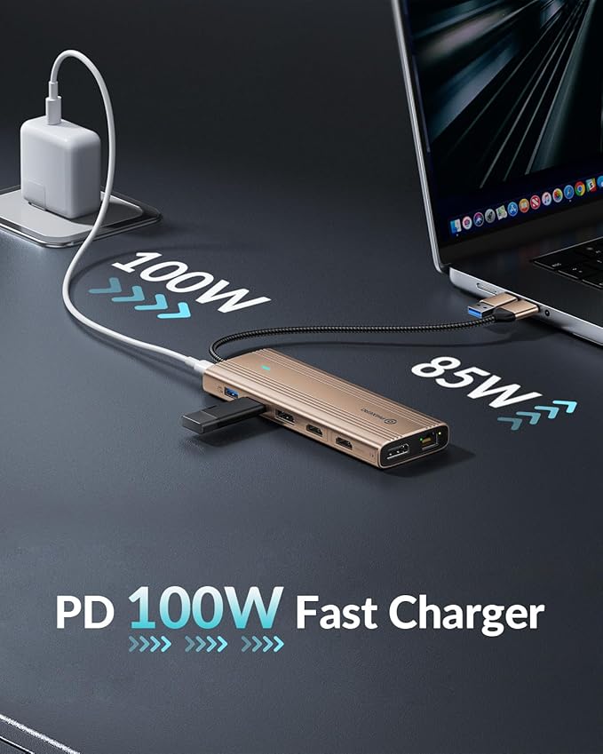 PHIXERO 10 in 1 USB Docking Station Dual Monitor 4K@60HZ for Mac M1/M2 Displaylink Dock with 2 HDMI &amp 2 DP 100W PD 3 USB 3.2Gen2 [10 Gbps] Ethernet Audio Compatible with Thunderbolt Windows