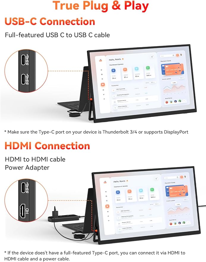HotYeah Portable Monitor 18.5 1080P 100Hz 125% sRGB Laptop Monitor USB-C HDMI External Computer Display HDR FreeSync w/Kickstand &amp Speaker 2nd Screen for Laptop PC Mac Phone Tablet Switch PS5 X