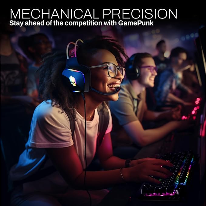 GAME PUNK 6-Piece Codebreakers RGB Gaming Bundle – Mechanical Keyboard RGB Mouse &amp XL Mousepad USB Hub Gaming Headset w/Stand Light Strip – PC Game Accessories for Desktop &amp Laptop