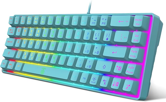 Snpurdiri 60% Membrane Gaming KeyboardRGB Compact Wired Small Keyboard Strong Mechanical Feel for PC/Mac Gamer Typist Travel Easy to Carry on Business Trip(68 KeysBlue)