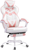 Vonesse Gaming Chair High Back Pink Gaming Chair with Footrest and Massage Gaming Chairs for Adults with Pocket Spring Cushion Big and Tall Reclining Computer Chair with Lumbar Support (White/Pink)