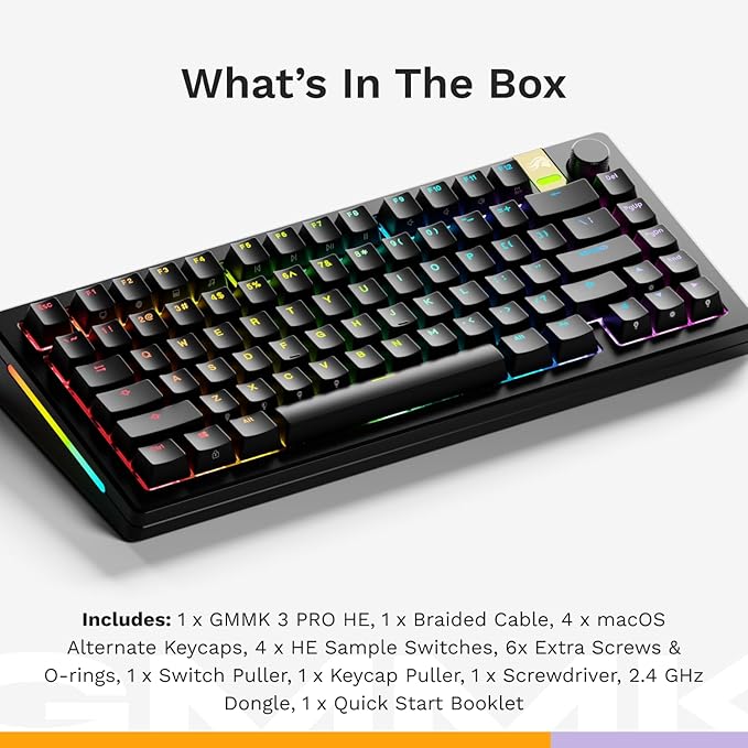 Glorious Gaming - GMMK 3 PRO HE: Wireless Gaming Keyboard Rapid Trigger Hall Effect Aluminum Body 8K Polling Rate Hotswap MX &amp Magnetic Switches Adjustable Actuation ANSI 75% Tenkeyless (Bla
