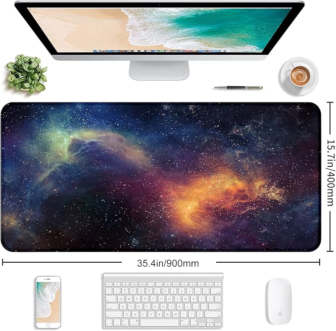 Large Extended Gaming Mouse Pad with Stitched Edges Non-Slip Waterproof Rubber Base Mouse Pad for Office Computer Keyboard Laptop and Home Desk Pad 35.4 x 15.7 x 0.12 Inch (Starry Sky)