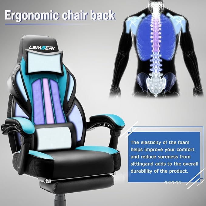 LEMBERI Gaming Chairs for AdultsErgonomic Video Game Chairs with footrestBig and Tall Gaming Chair 400lb Weight Capacity Racing Style Computer Gamer Chair with Headrest and Lumbar Support
