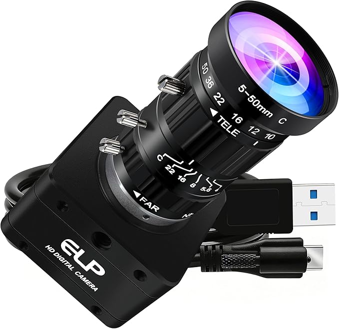 ELP High Speed 4K 60FPS USB Camera Manual Zoom Webcam for Computer Mini UVC 2160P USB3.0/2.0 Lightburn Cameras for Windows Linux Mac Pi 5-50mm 10X Varifocal IMX678 Web Cam for Laptop Jetson Nano