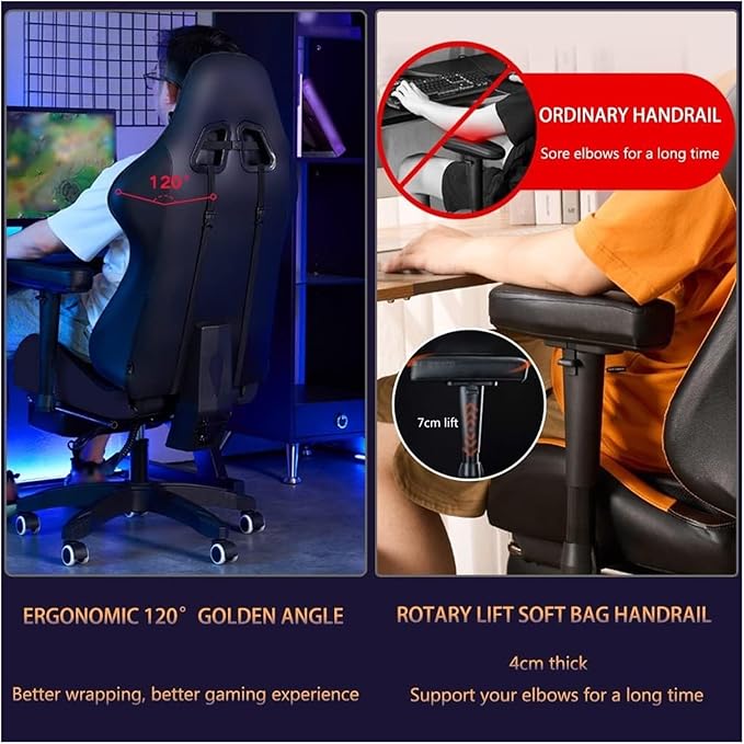 Chair Swivel Chair Gamer Chair Foot Rest Cool Armor Embroidery Decoration Gaming Chair Ergonomic 120° Golden Angle Racing Chair Load Bearing 190Kg/418.9Lbs