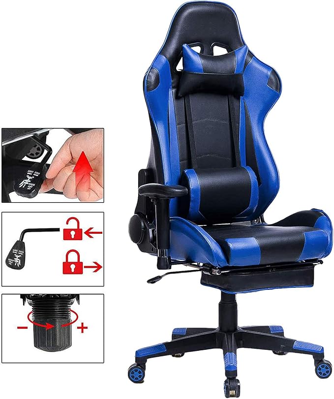 Home Ergonomic Office Chair Ergonomic Computer Chair with Adjustable Height Gaming Chair High Back Adjustable Swivel Video Game Chair with Footrest and Headrest