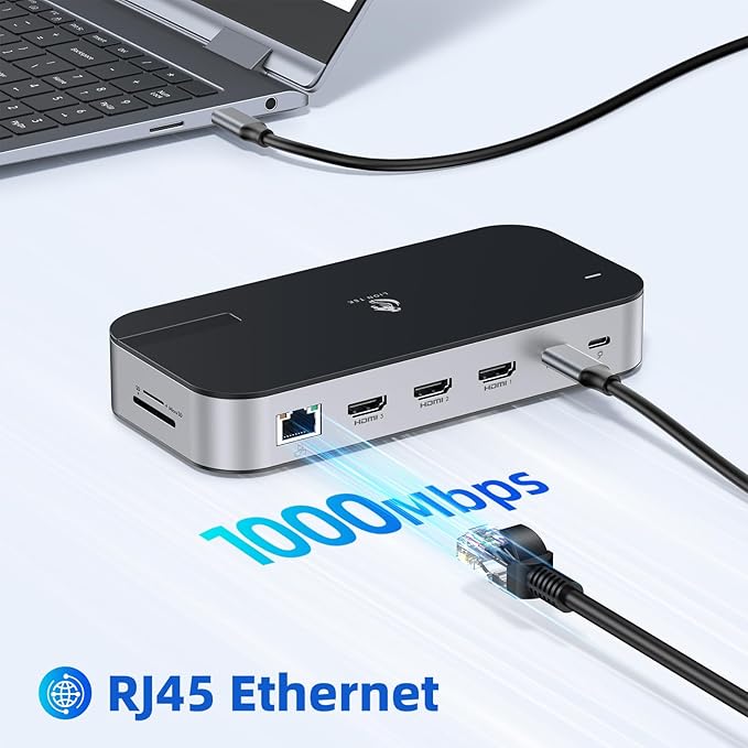 Laptop Docking Station16 in 1 USB C Docking Triple MonitorUSB C Dock Station with 3 HDMIPD 100W USB 3.1/3.0/2.0RJ 45 EthernetmicroSD/SD CardAudio for Dell/HP/Lenovo（Exclude Power Adapter
