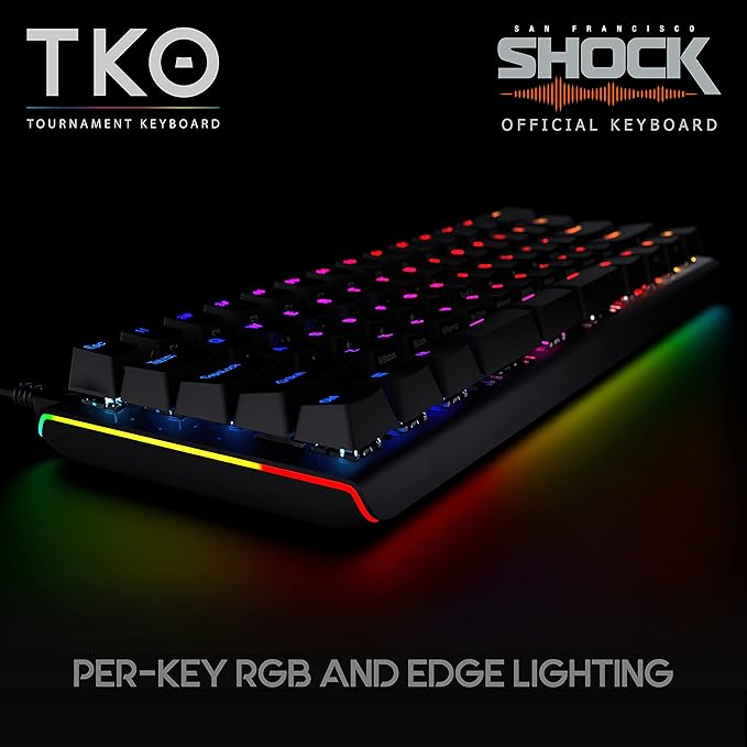 KINESIS Gaming TKO Mechanical Keyboard | Clicky White Switches | 60% Layout | Split Spacebar | Hotswap | PBT Keycaps | Aluminum Body | SF Shock Limited Edition Travel Case