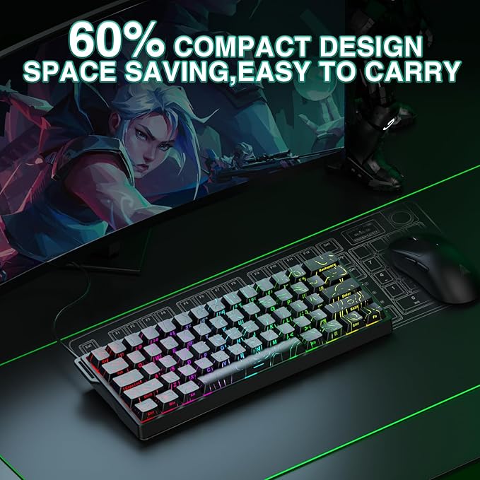 Aula WIN60 HE - 60% Mechanical Gaming Keyboard Wired Hall Effect Magnetic Switch Hot Swappable Adjustable Actuation RT Mode 8000 Hz Polling Rate RGB Keyboard 60 Percent Compact Design for PC